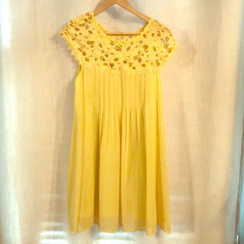 Yellow Sheer Lace Dress